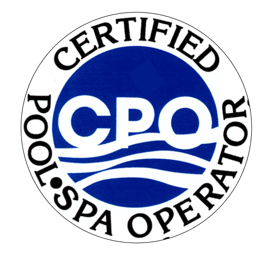 Circular logo for Certified Pool/Spa Operator with "CPO" in large blue letters at the center, encircled by “Certified Pool/Spa Operator” text in black. Blue waves ripple under "CPO," highlighting premier pool services in Broward County, FL.